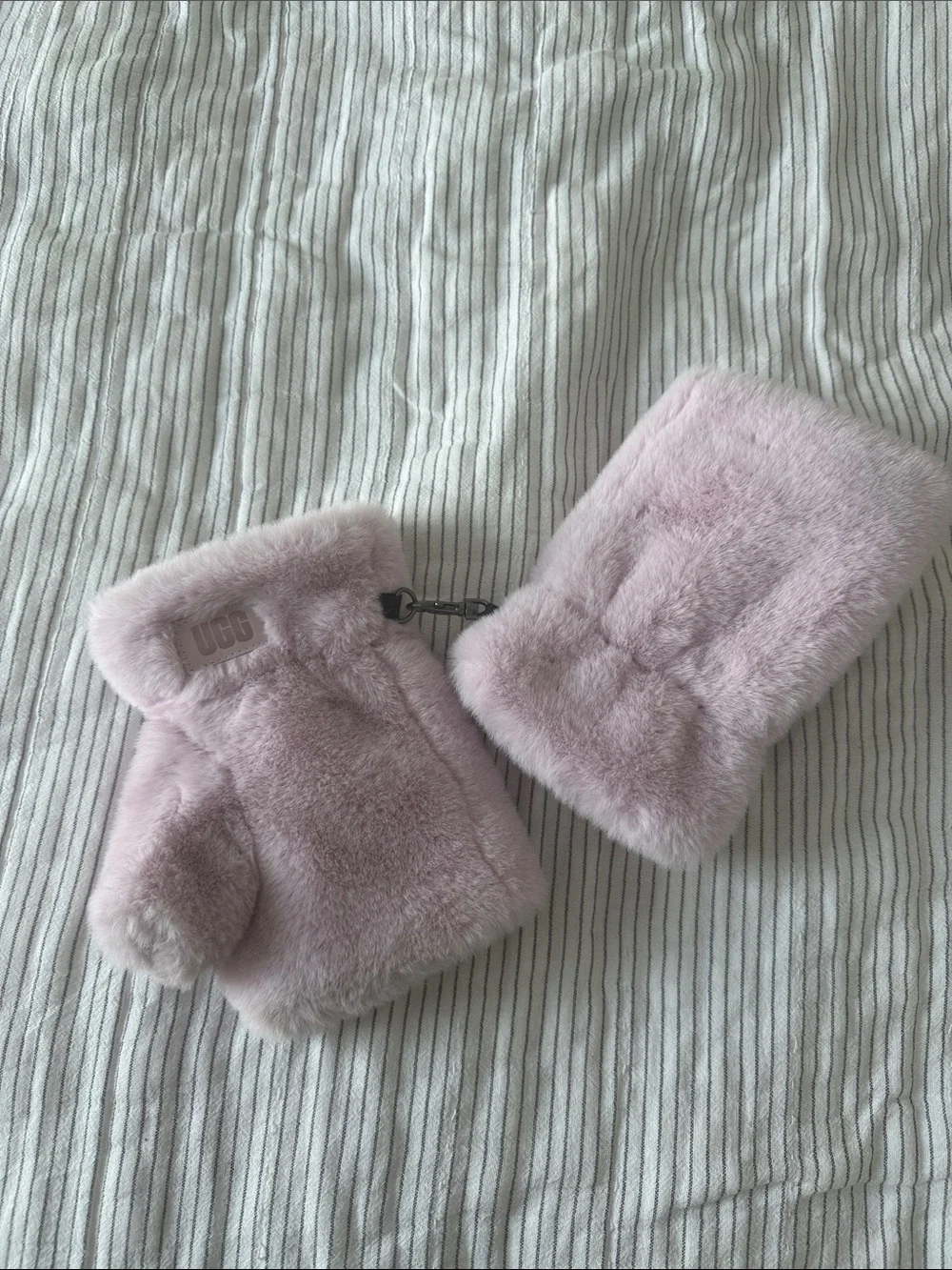 UGG Light Pink Faux Fur Fingerless Mittens
